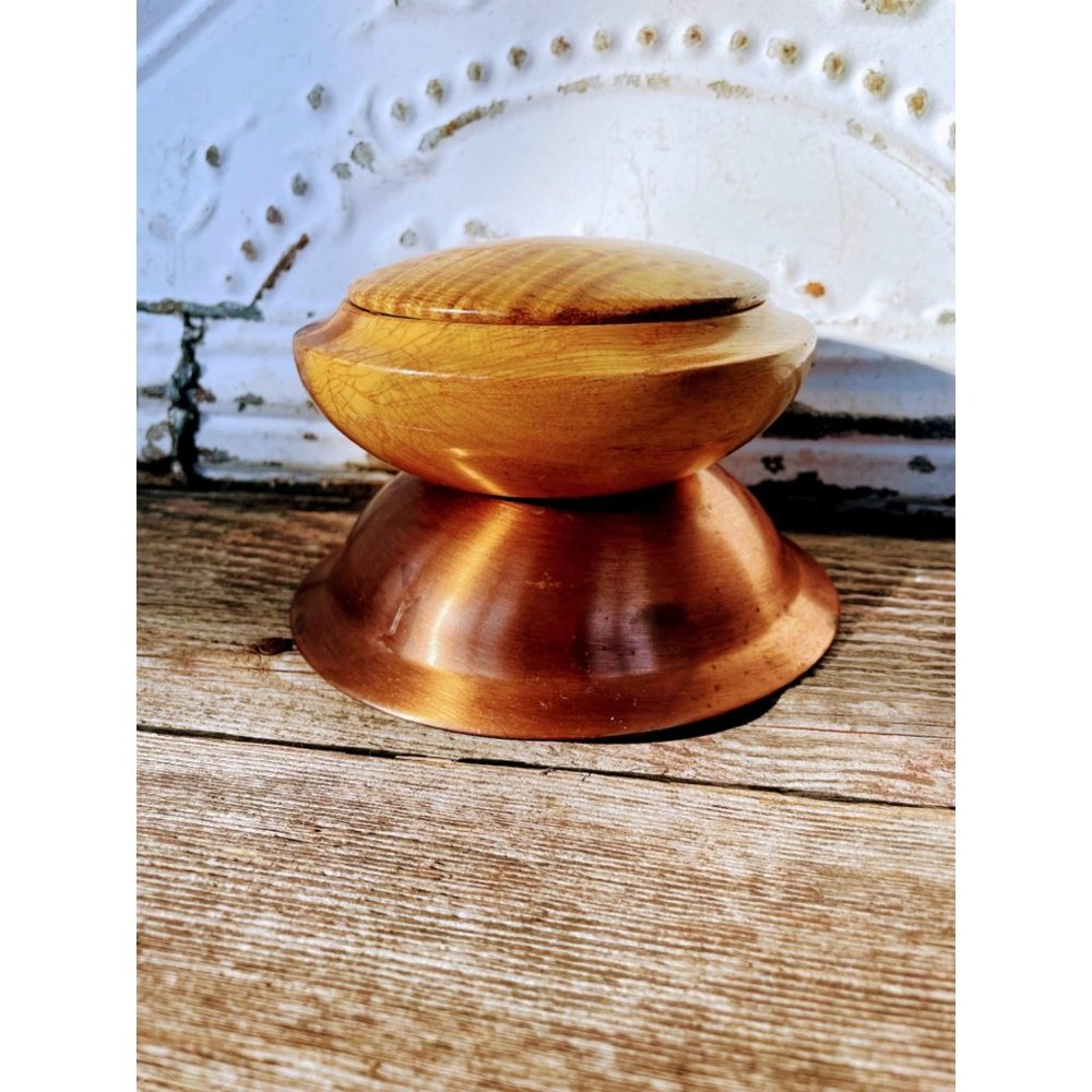 Vintage Oregon Myrtle Wood  Copper Bowl With Lid Candy Dish Trinket Box